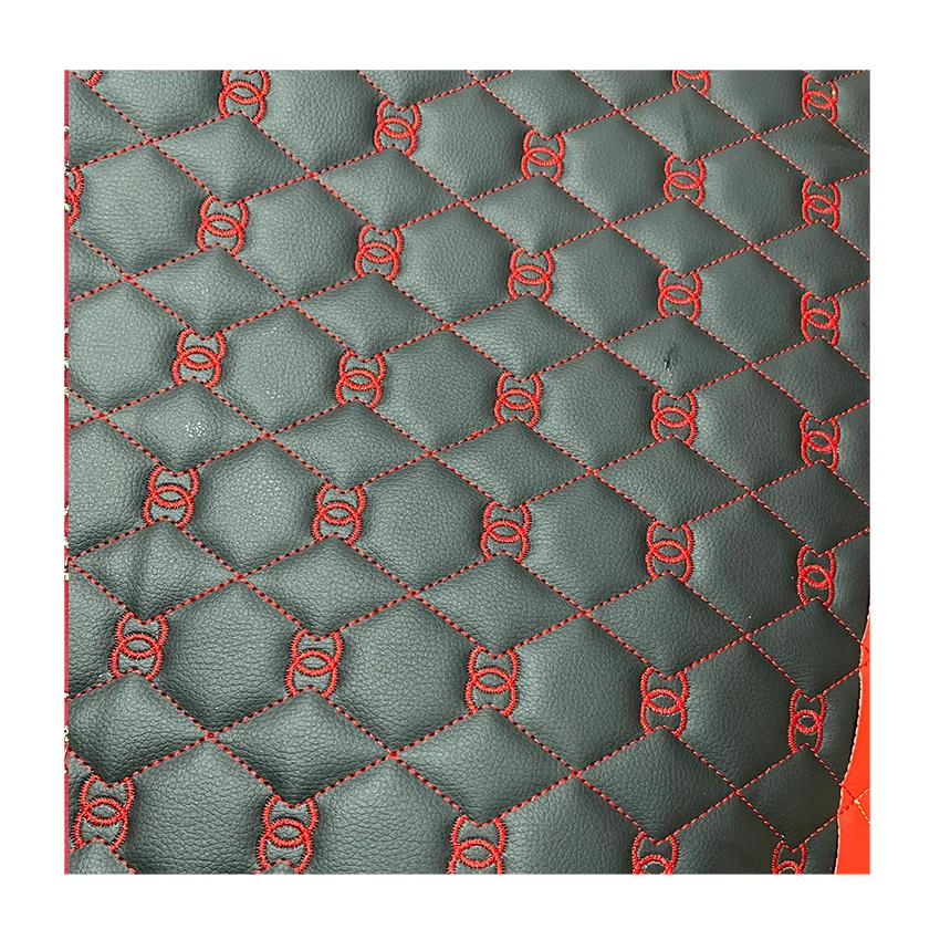 Embroidery Quilted PVC PU Artificial Leather for Car Mats / Car Seat / Sofa / Upholstery