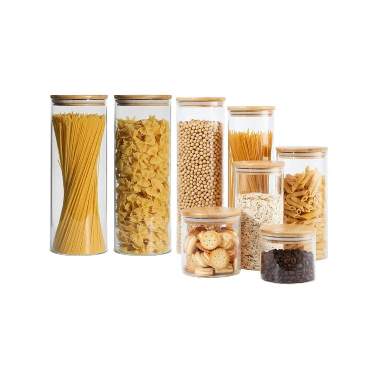 Borosilicate Airtight Glass Storage Jar With Bamboo Lid For Dried Fruit Food Grain
