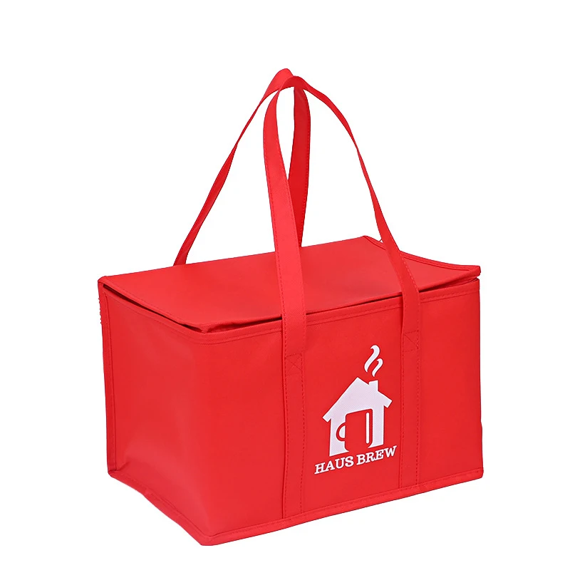 Red Minimalist Design Eco-Friendly Reusable Non Woven Cooler Bag for Picnic Takeaway