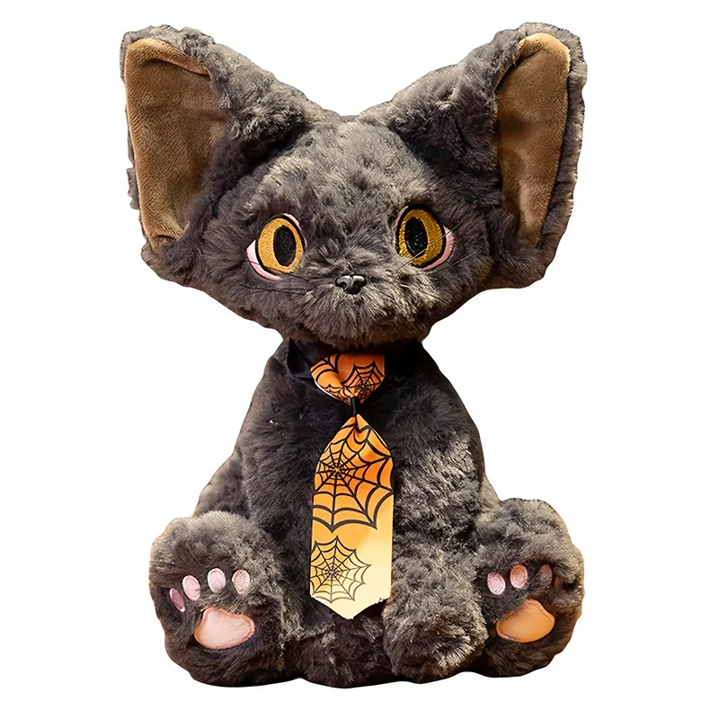 New Halloween Devon Rex Realistic Stuffed Cat Toy Soft Plush Toys Black Cat Adorable Stuffed Black Cat Plush Halloween Gift