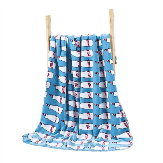 Light blue milk bottle and dog printed flannel kids newborn fleece baby blanket