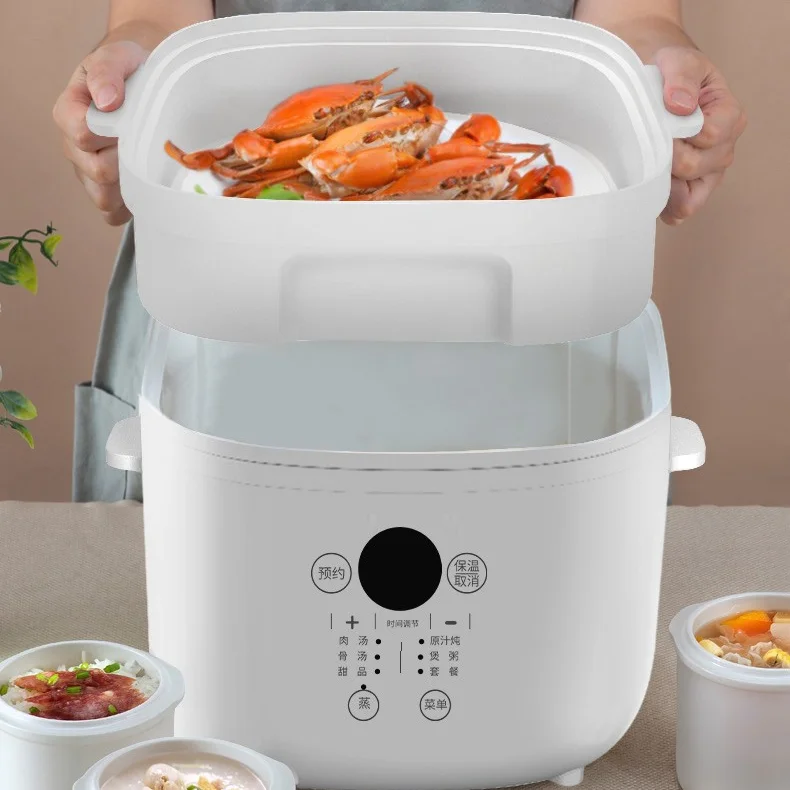 4L Micro Computer Double Boiler Cooking Stainless Steel Top Cover Ceramic Crockpot Slow Cooker