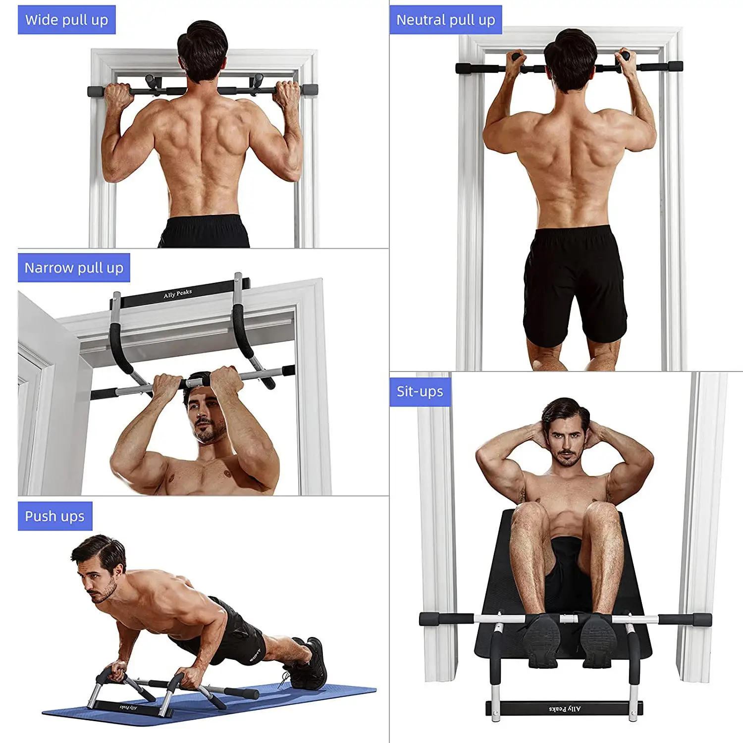 MKAS Calisthenics Custom Door Home Gym Workout Chin Up Bar Multifunction Wall Mounted Doorway Pull-Up Bar Portable Pull Up Bar