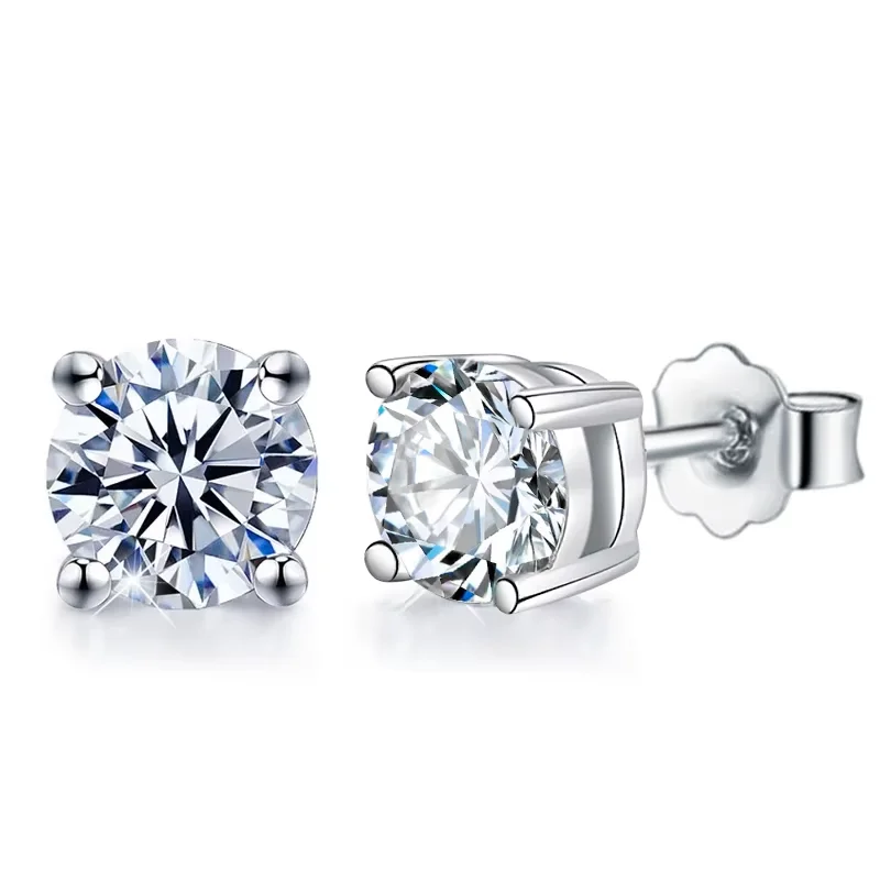 925 Sterling Silver 18k Gold GRA Certified 2ct Round Moissanite Diamond 4 Claw Stud Earring Wedding Fine Jewelry for Men Women