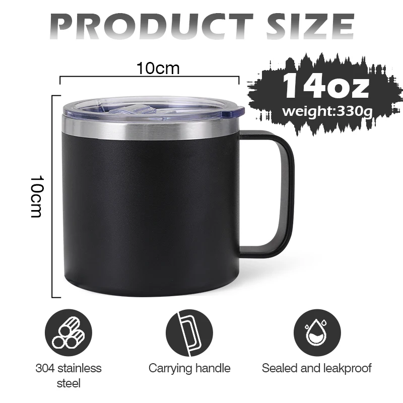 Wholesale 14oz custom insulated powder coated stainless steel camper camping tumbler travel coffee mug with handle lid