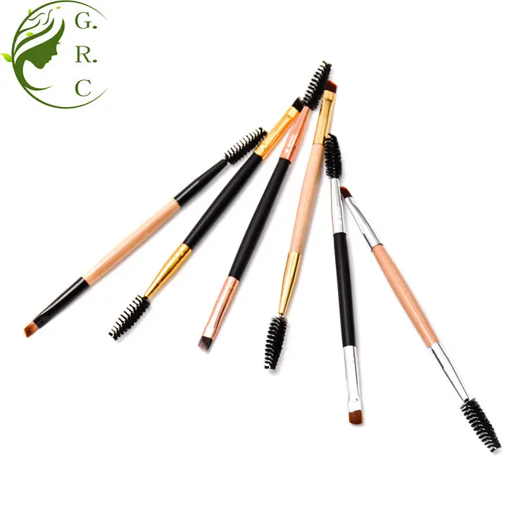 Custom Logo 2 In 1 White Double Head Sided Tilted Eye Brow Liner Mascara Eyebrow Brush Makeup With And Spoolie