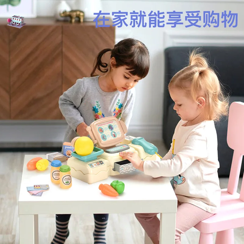 Pretend play calculator cash register with real scanner kids kitchen set toy for kids