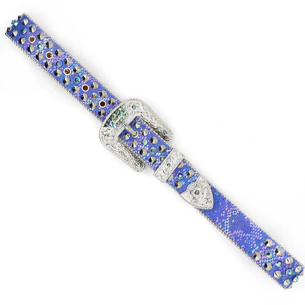 New Style Western Cowboy Rhinestone Belt Blue Color Diamond Studded Punk Design Woman Belt