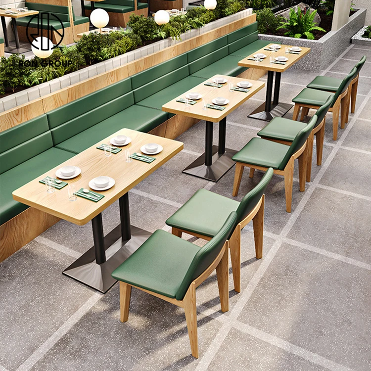 Leather modern curved half circle round coffee shop commercial wood cafe restaurant furniture booth seating table and chair set