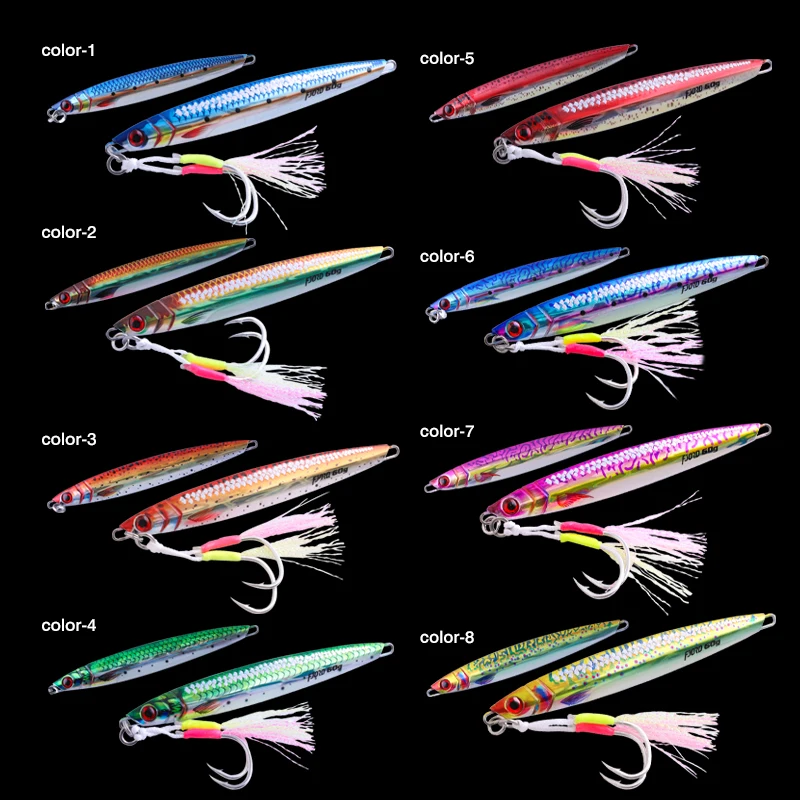 FJORD Customized 40G 60G 80G UV Jigging Lure Saltwater Fishing Jig Glowing at Dark Water Metal Lures with Double Hooks