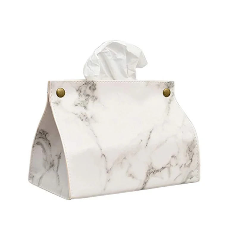 UP-Marble Pattern Tissue Box Case Holder Pu Leather Car Napkin Paper Container