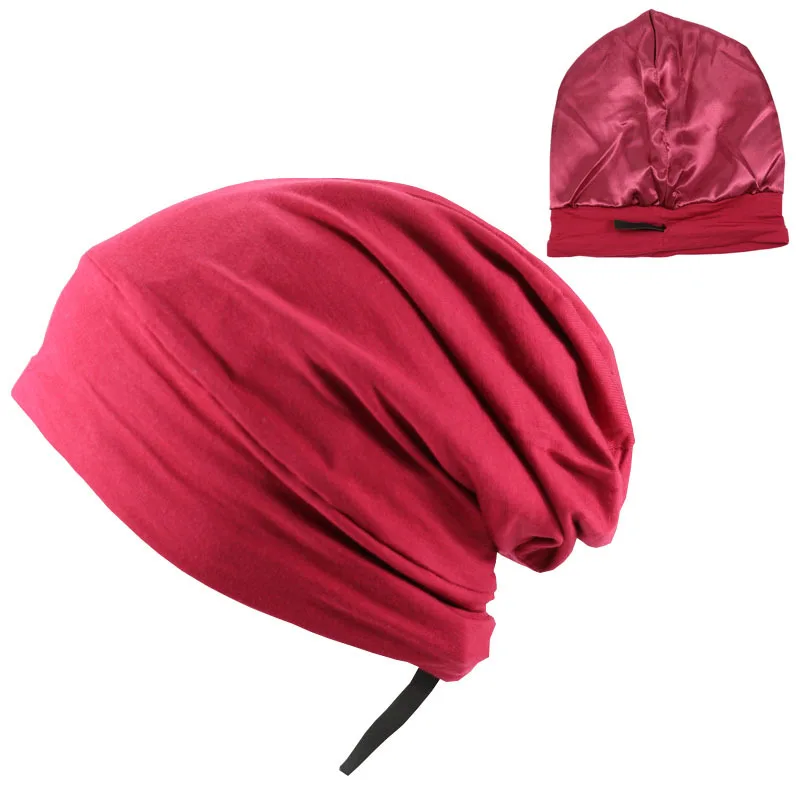 fashion silk satin turban drawstring braid bonnet hair cover wrap bonnets sleep cap adjustable elastic chemo beanie hat