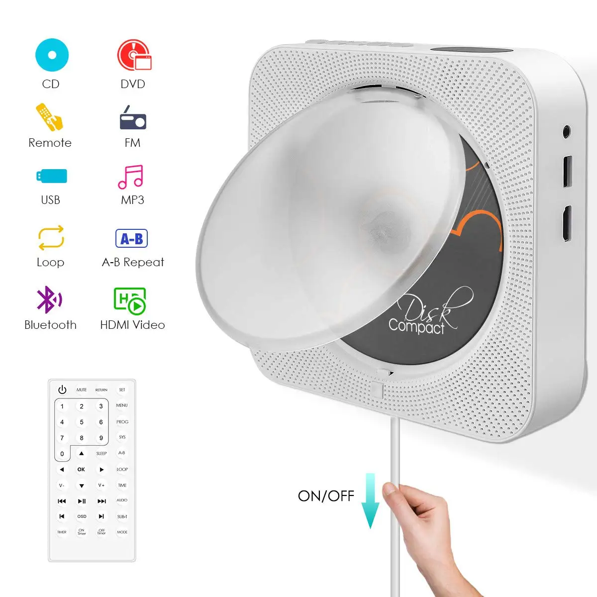 Radio cassette auto repeat wall mounted CD DVD player