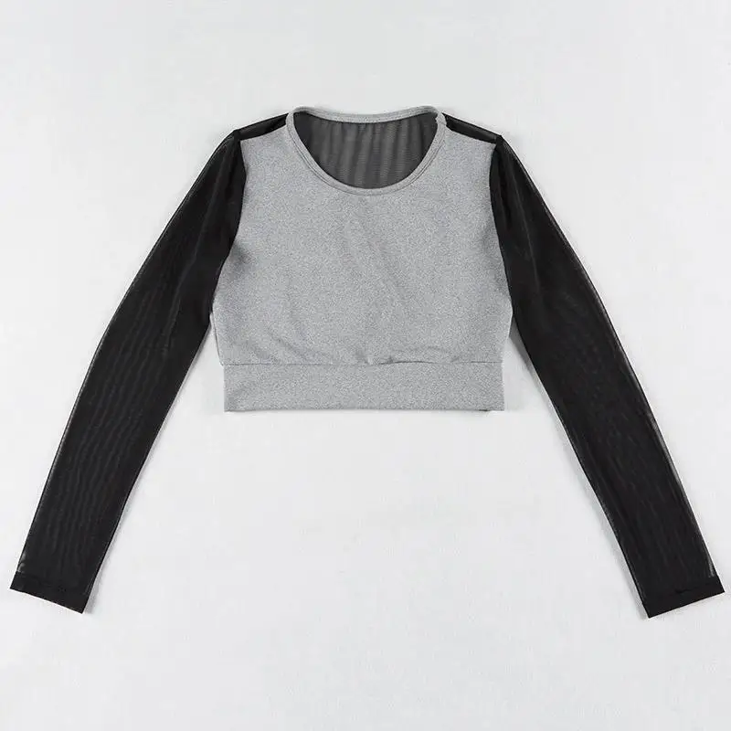 Women Sportswear Long Sleeve Shirt Mesh Crop Top Yoga Pants 2 Piece Sweatsuit Girl Gym Set
