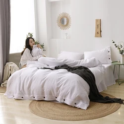 4 Pcs Linen Bedding Set Comforter Home European Style Natural Duvet Cover Bed sheet Flax Textile Quilt Bedsheets