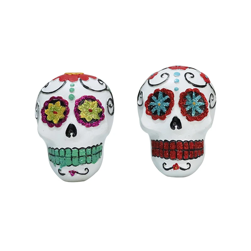 Cheap Resin Craft Skeleton Bone Painted Floral Skulls for Halloween Gift Home Decor