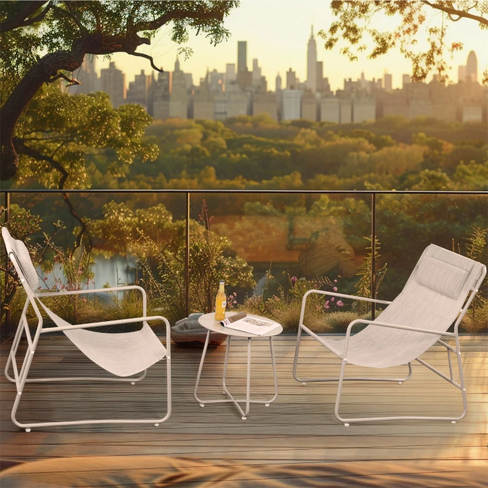 3 Pieces Patio Outdoor Furniture Set Outdoor Conversation Textilener Fabric Chairs Bistro Set Garden Balcony Poolside with Table
