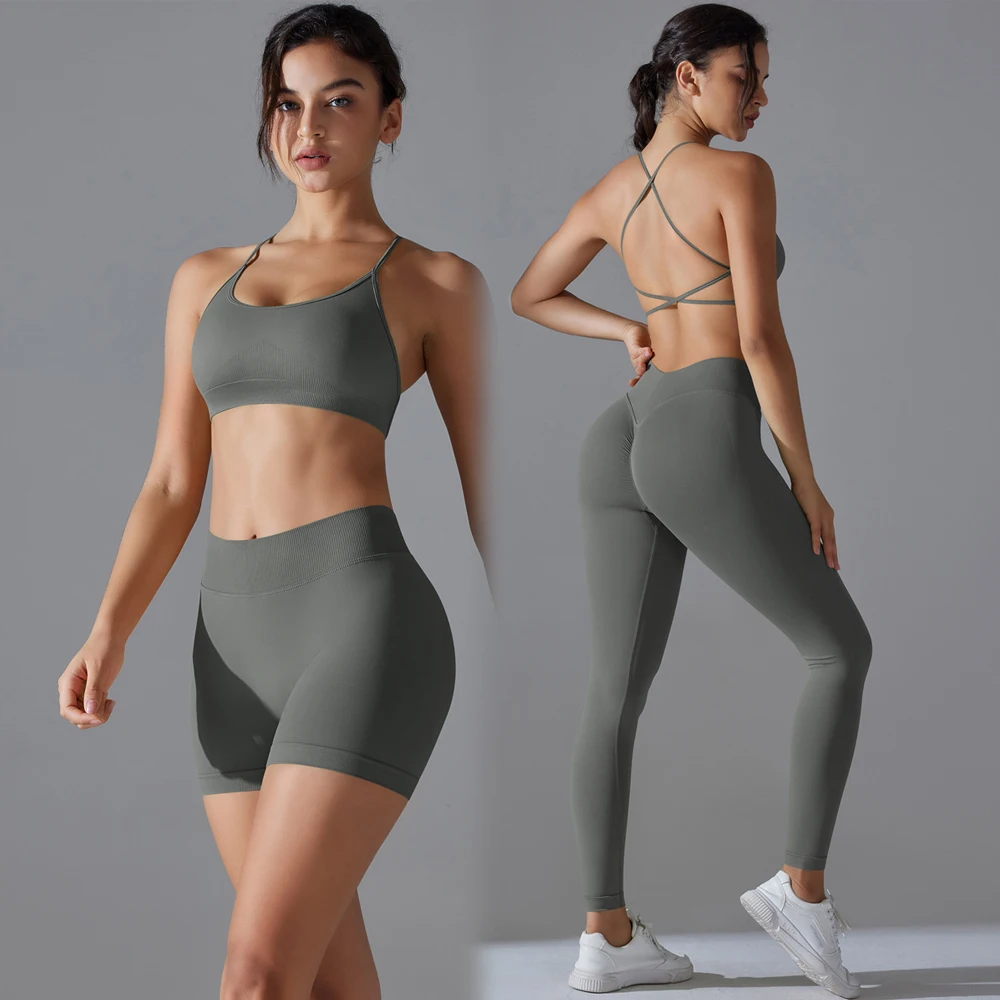 Online customization gym set sustainable logo print Yoga Bra Cross Back Light Supportive Seamless Quick Dry Breathable clothing