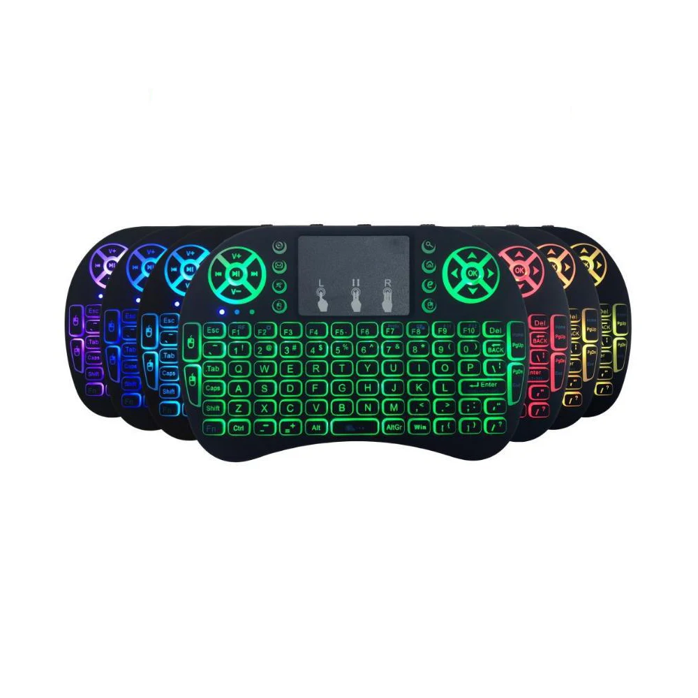 Multi Language Wireless Air Mouse 7 Colors LED Backlit Touch USB Mini Keyboard i8