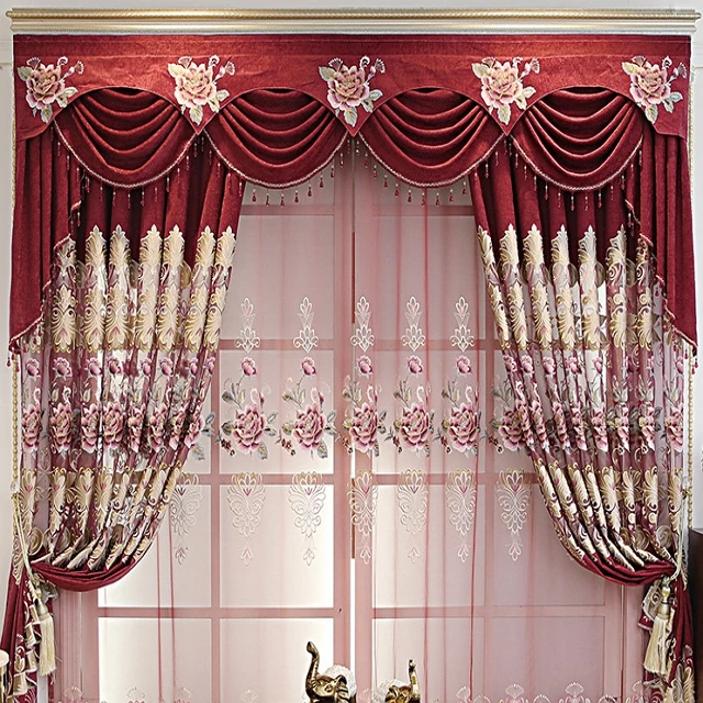 Wholesale living room ready made luxury european style jacquard design valance curtain home curtain for windows