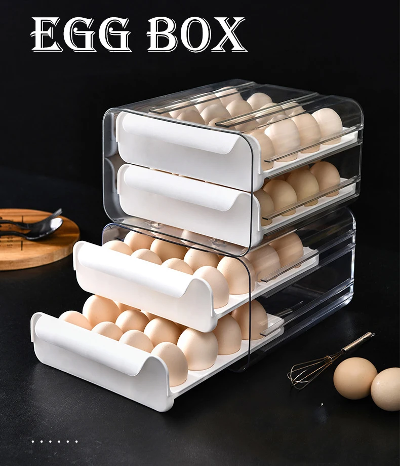Transparent Refrigerator Egg Holder Kitchen Stackable Egg Storage Box Plastic Egg Trays With Lids