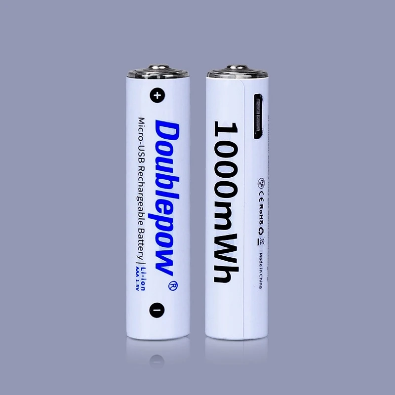 Doublepow Best Selling 1.5V AAA USB Type-C Rechargeable Lithium Ion Battery 1000mWh 600mwh 1.5V Li-ion Battery