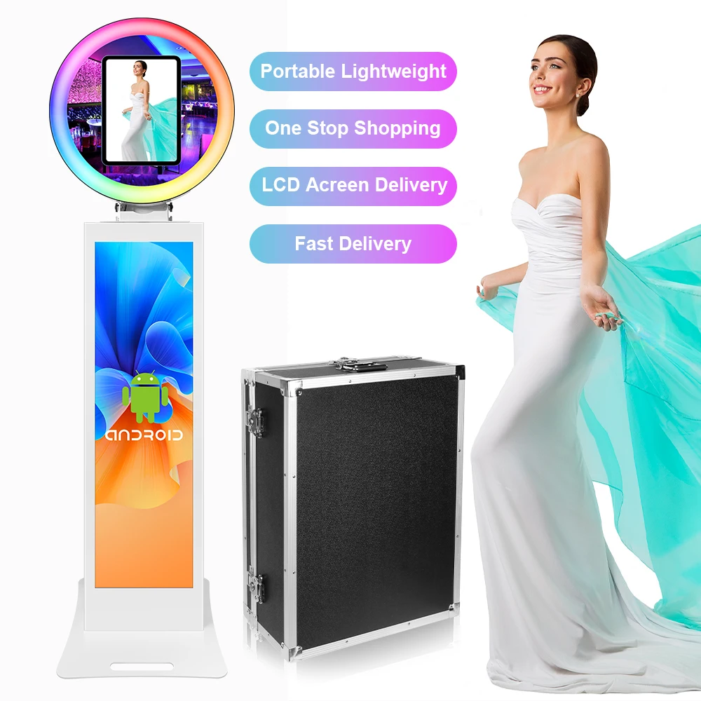 2024 Large Magic Mirror  photo booth 4 person with Colorful led Light and Props 37 inch LCD Ipad photo booth