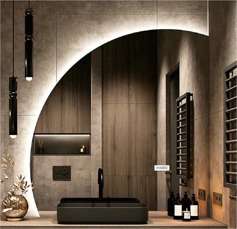 Seawin Modern Bathroom Vanities Home Large Wall Mounted Bedroom Sets Back Light Smart Defog Makeup Half Moon Led Mirror