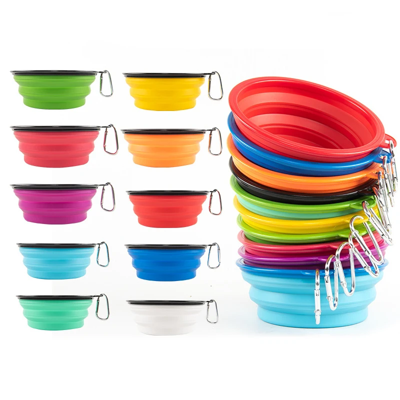 Portable Silicone Pet Bowl Silicone Slow Feeder Collapsible travel Dog Bowl white non slip folding dog bowl with Lid