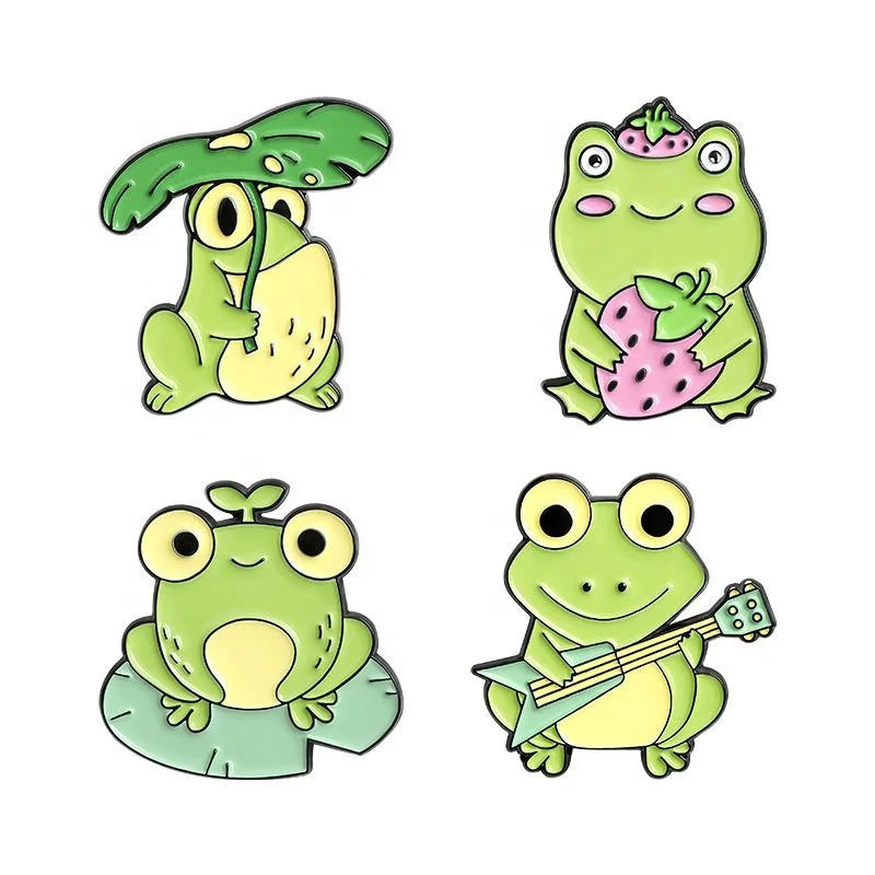 Wholesale metal anime pin cute cartoon student Strawberry frog badge enamel frog guitar lapel pins metalicos