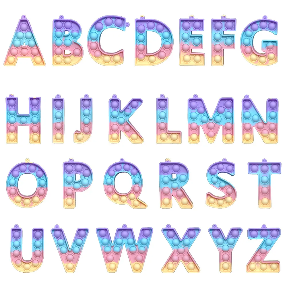 Tie-dye color 26pcs Alphabetical Letters alphabet push bubble toy Anti Stress Toy popper Fidget Sensory Toys for Adult Child