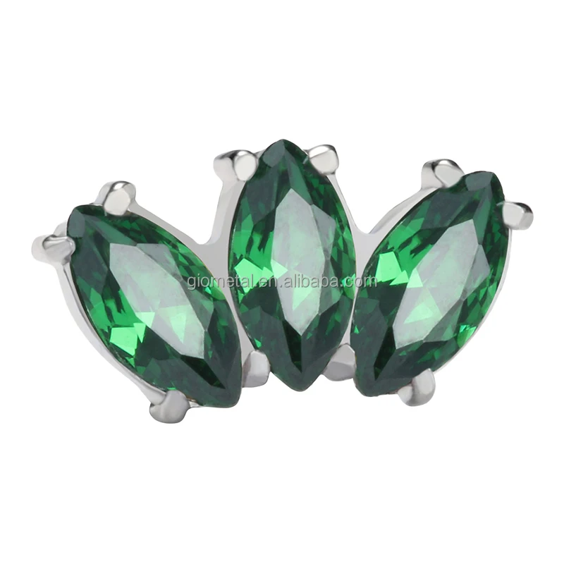 Giometal ASTM F136 Titanium Piercing Wholesale Marquise Green CZ Threadless Ends Tragus Helix Conch Daith Piercing Earrings