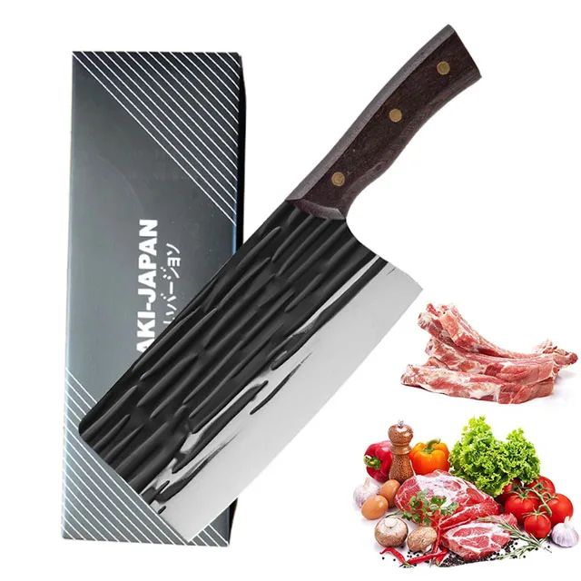 7.5Inch  stainless steel forge Chinese cleaver knife vegetable knife with wooden handle