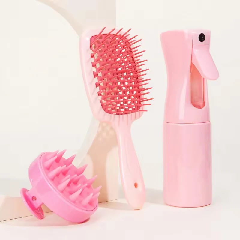 3 in 1 Hair Care Set Scalp Massager Comb Spray Bottle Silicone Hair Massage Shampoo Brush Hair care Set