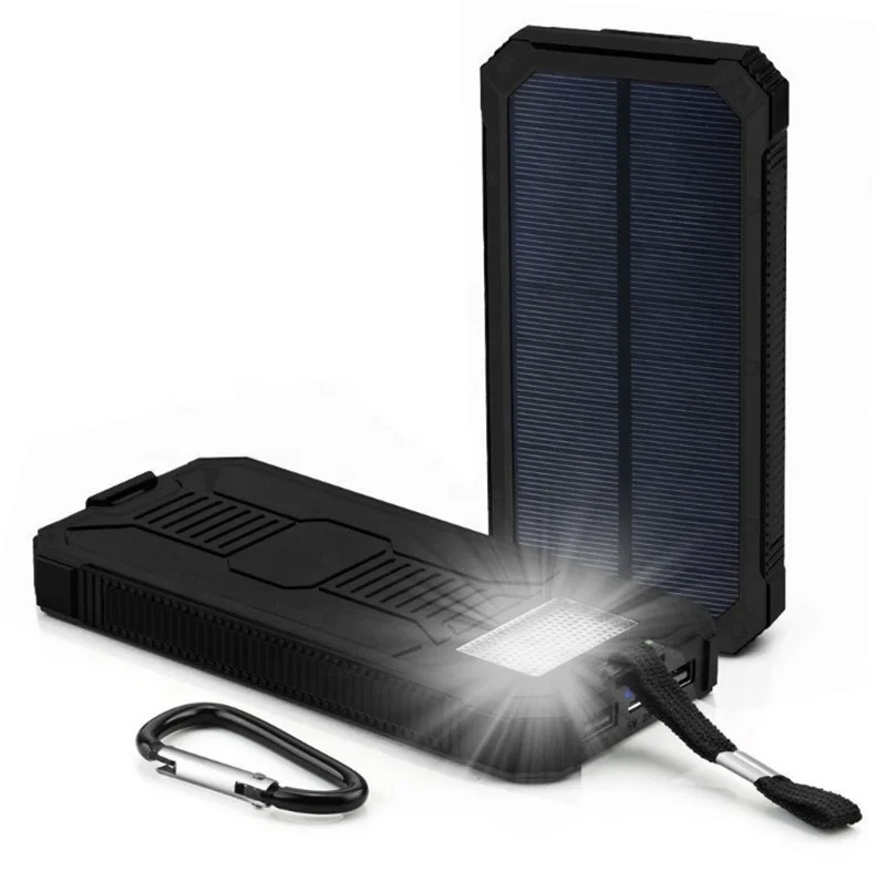 2022 amazon portable Solar mobile charger 20000mAh durable solar power bank with LED flashlights for Iphone