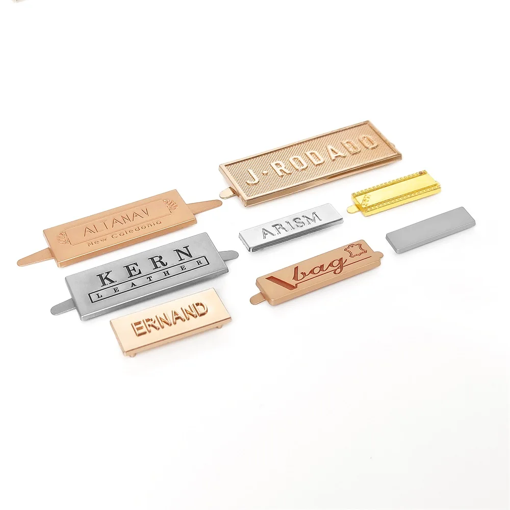 Garment accessories brand logo bag gold embossed metal label tag metal tag plate custom logo engraved metal label for clothing
