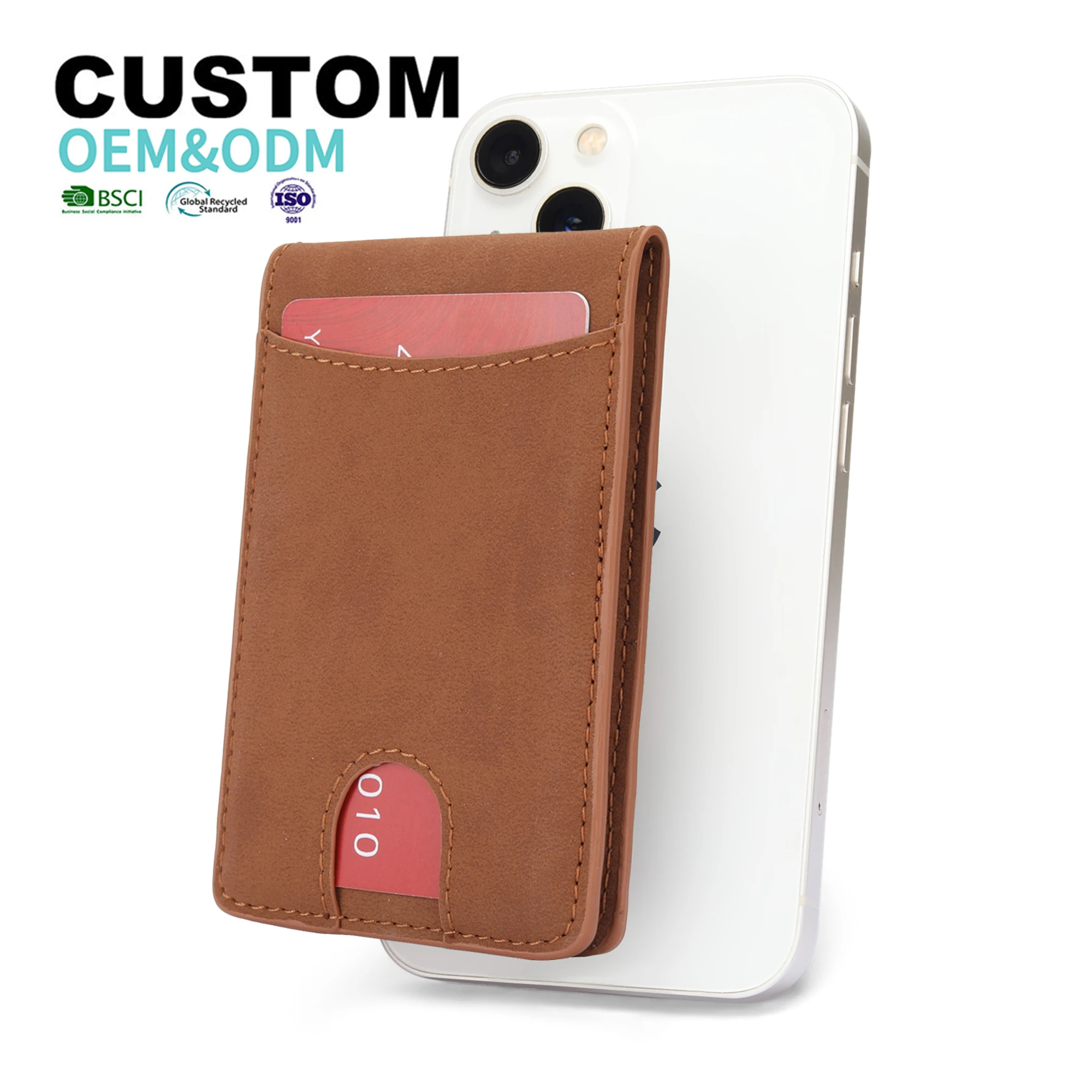 Custom Leather Card Case Magnetic Phone Wallet RFID Blocking Slim Credit Card Holder Minimalist Magnetic Phone Holder