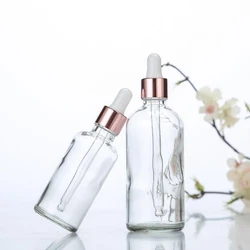 Clear Cosmetic Glass Bottle Empty Round Essential Oil Bottle with Dropper Cap