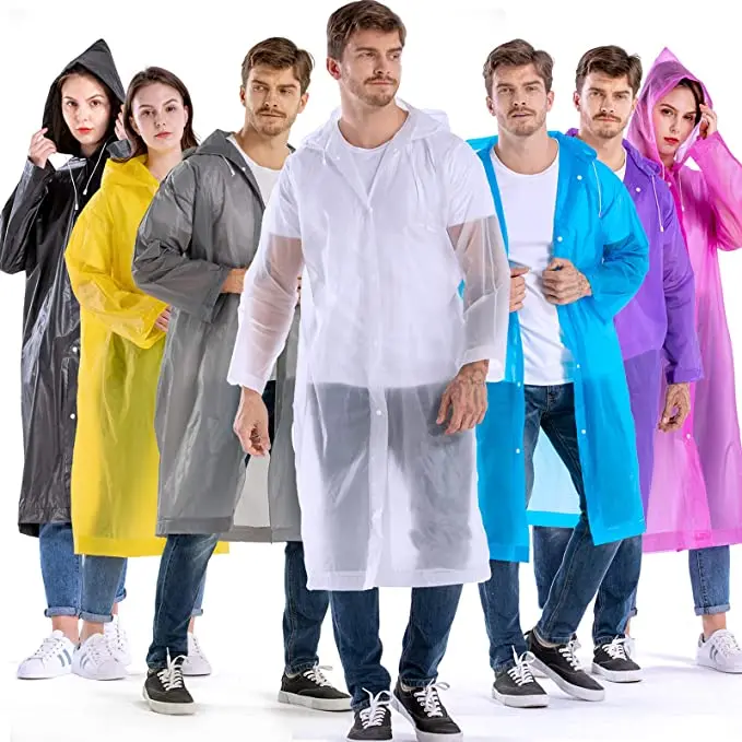 Polyester Rainwear Adults Reusable EVA Rain Ponchos Rain Jackets Raincoats  Men Women Plastic Rain Gear
