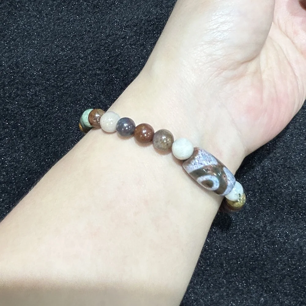 100% Natural Agate One Eye Evil Eye Dzi Bead Lucky Bracelet