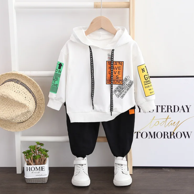 
wholesale fashion cartoon letter print ruffle kids clothing sets hoodie boys computer knitted cotton hoody for kids 