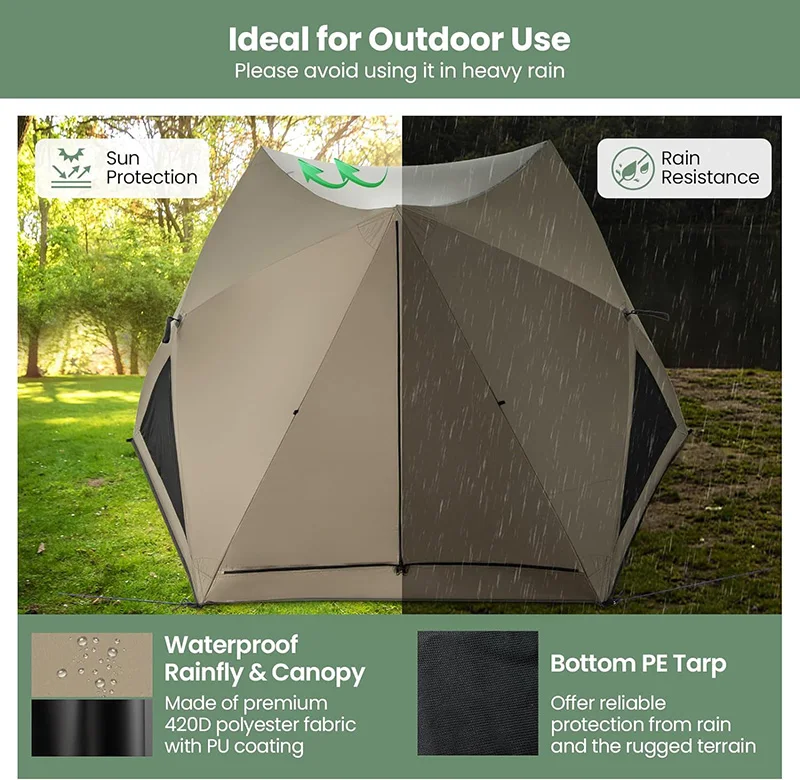 4-6 Person Waterproof Pop-Up Dome Tent Skylight Rainfly 3 Zippered Mesh Doors  Easy Outdoor Setup Carry Bag Camping