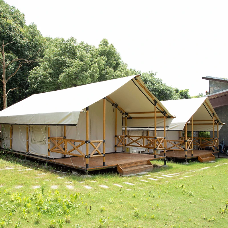 Outdoor Luxury PVC Waterproof Canvas Resort Tente Safari Glamping Large Hotel Tent with Bathroom Furniture