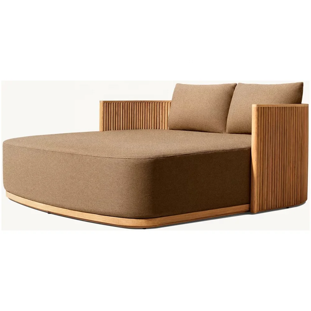Luxury Design All-weather Use Patio Garden A Grade South American Teak Double Lounge Bed