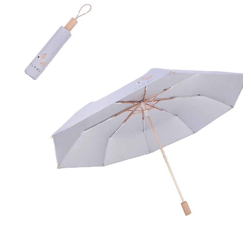 Dilee Japanese Design aluminum fiberglass frame Wood Handle Titanium Silver Coating uv cut Sunscreen Customized fold Umbrella