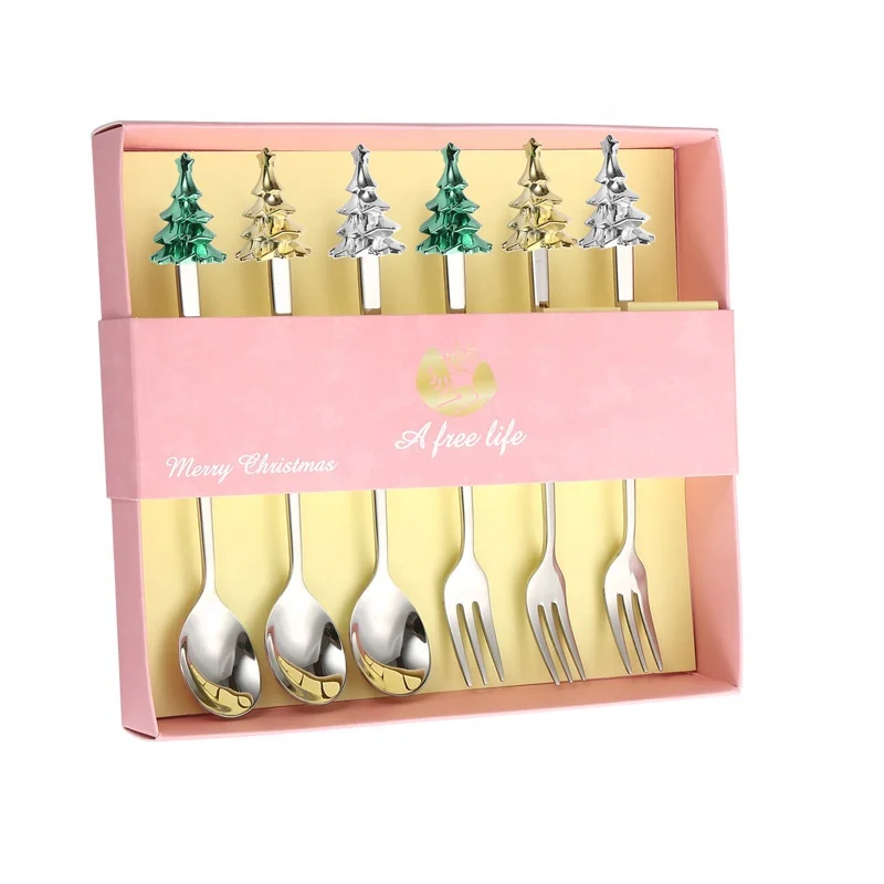2023 stainless steel Christmas gift cutlery coffee tea dessert little spoon fork set with box