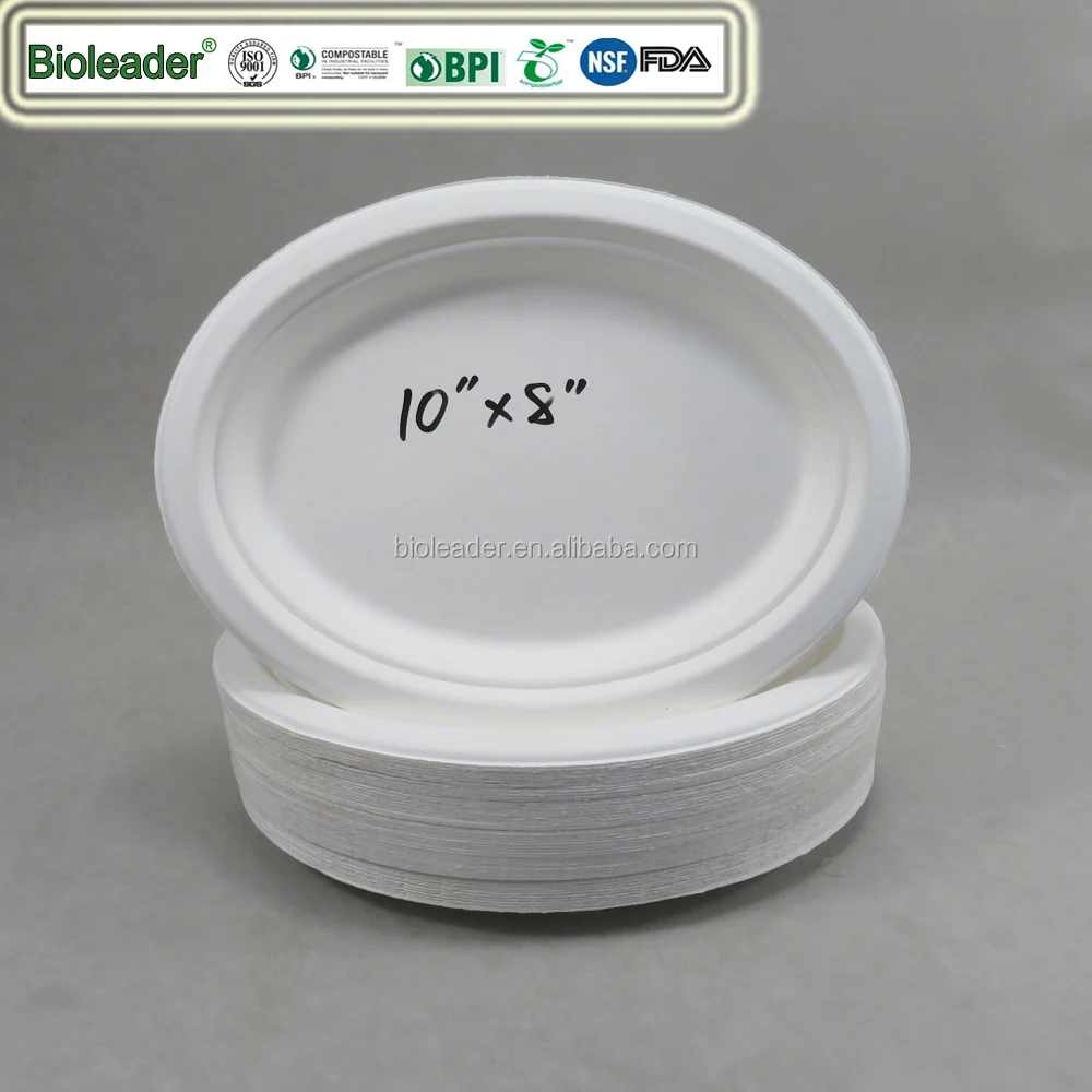 Eco-Friendly Disposable Oval Party Plate Sugarcane Bagasse Dish for Home Dinners Restaurant Use Patterned like Plants