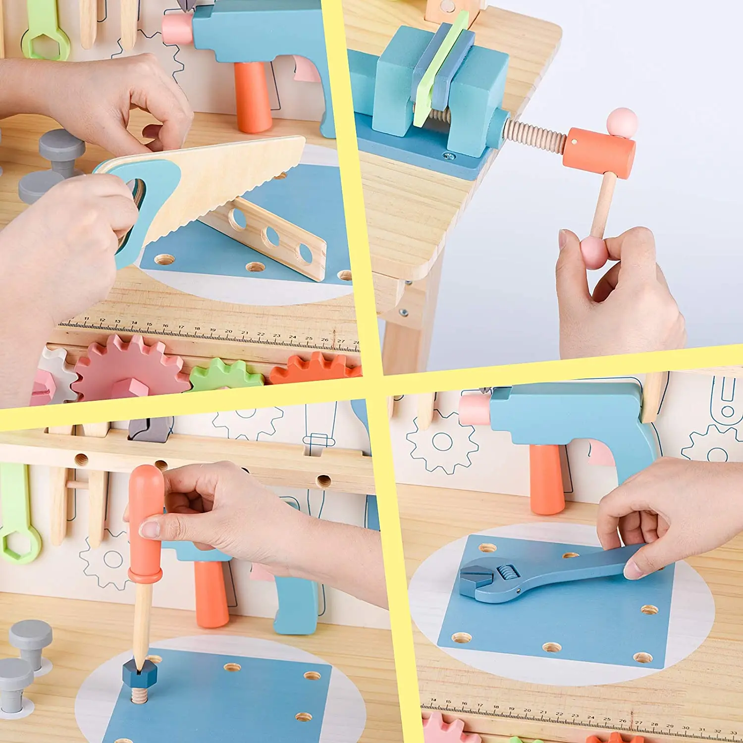 Tool Bench for Kids Toy Play Workbench Wooden Tool Bench Workshop Workbench with Tools Set Wooden Construction Bench Toy