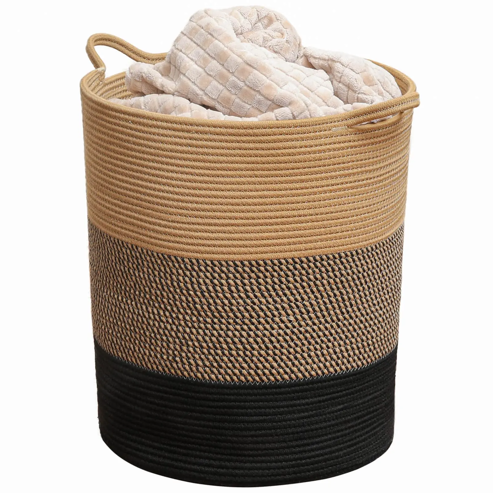 High Selling Woven Storage Basket Black Zigzag Bottom With Handle Laundry Basket Toy Towels Blanket Basket Home Decor