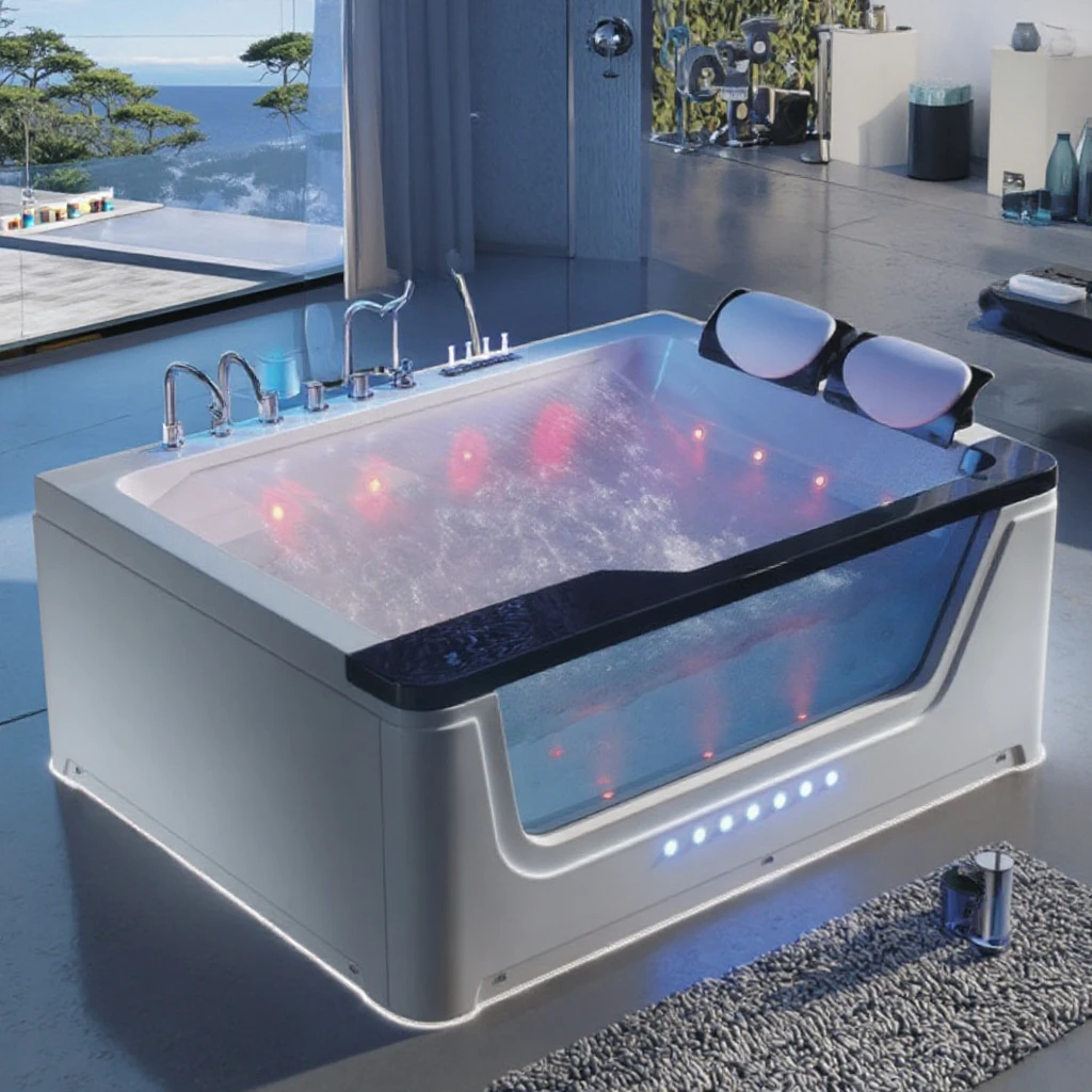 Modern Relax 2-Person Acrylic Freestanding Whirlpool Bathtub round Oval Design for Villas